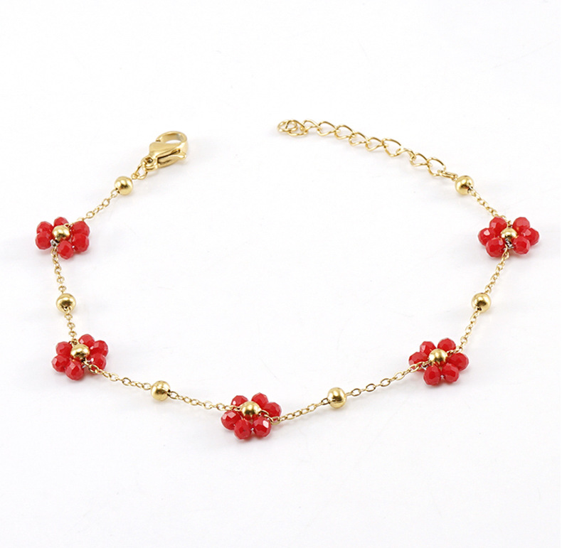 Fashion Flower Artificial Crystal Titanium Steel Beaded Plating Bracelets Necklace 1 Piece