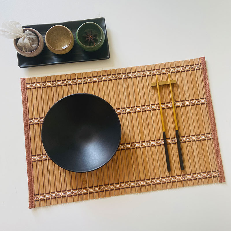 Estera de té china transfronteriza tejida de cordón de bambú cojín de mesa de té antideslizante aislante térmico cojín de té Zen