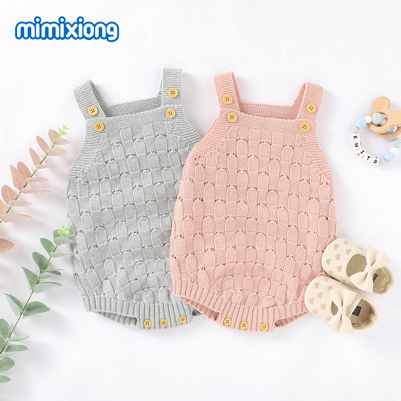 Ins Hot-Selling Spring and Summer New Solid Color Strap Romper Baby Knit Jumpsuit Onesie Romper Crawling Suit
