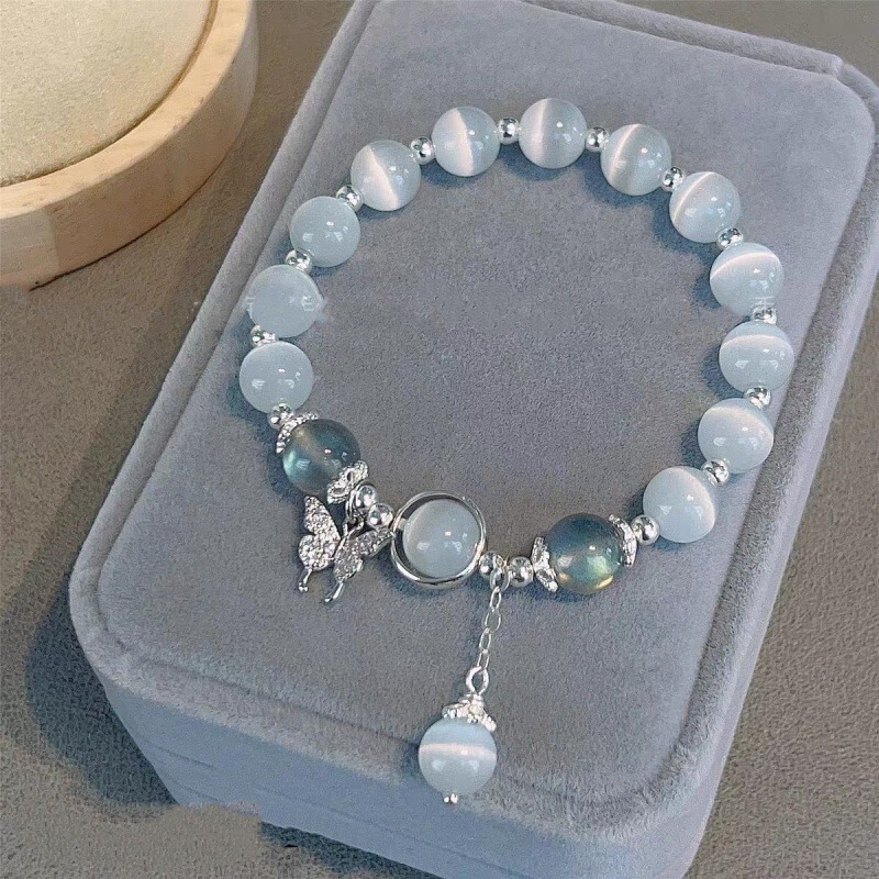 Tiktok Influencer Imitation Cat's Eye Stone Blue Moonlight Ins Niche Peace and Joy Pendant Bracelet Female Best Friend Student Gift Tiktok Influencer Imitation Cat's Eye Stone Blue Moonlight Ins Niche Peace and Joy Pendant Bracelet Female Best Friend Student Gift
