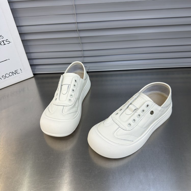厚底小白鞋女一脚蹬软底丑萌鞋2025秋季新款百搭厚底懒人休闲板鞋|undefined