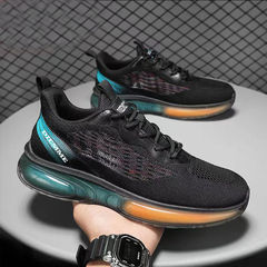 Cross-border new running shoes 2023 spring and autumn jelly sole men's shoes wholesale flyknit breathable lace-up casual men's sports shoes