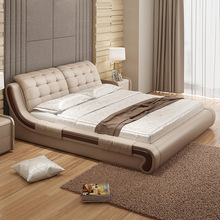 真皮床现代简约双人床1.8米1.5米软包床主卧室小户型储物高箱婚床