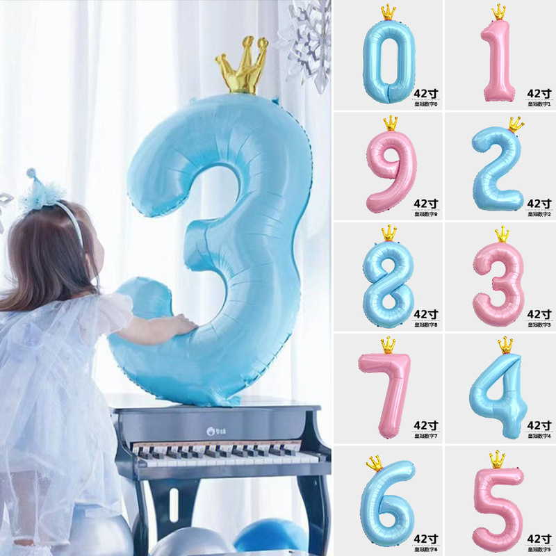 New 42 Inch Large Pink Blue Crown Digital Balloon Children's First Birthday Party Decoration