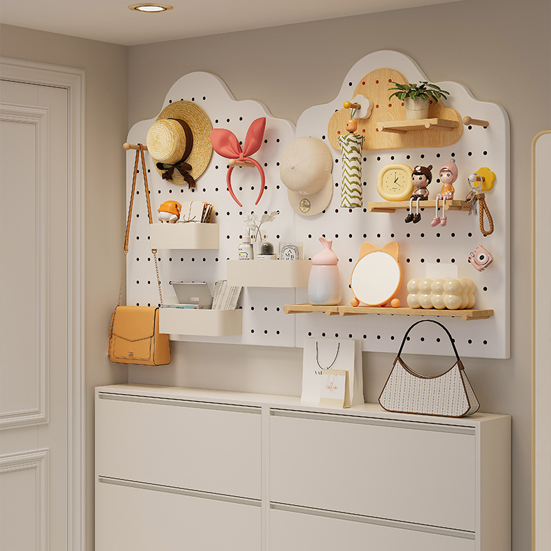 Estandarte de exhibición de almacenamiento en pared de madera de mesa doméstica con agujero redondo de agujero de placa