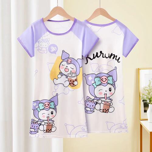 Girls' Summer Sleep Dress 2025 Short Sleeve Children's Pajamas Little Girl Summer Big Kid Stylish Homecoming Outwear