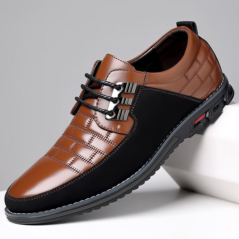 Men's round head men's casual shoes front lace-up casual shoes flat casual men's shoes_vogvips.com