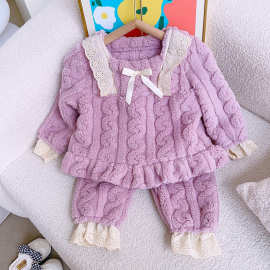 女童紫暖暖家居服套装冬季新款女宝宝可爱甜美保暖睡衣GC0332