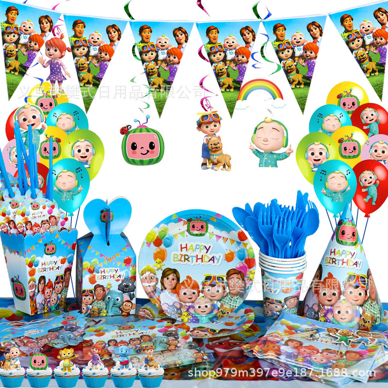 Cocomelon Series Party Decoration Disposable Tableware Paper Plate Cupcake Insert Event Party Set