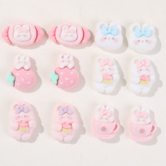 秋冬款百搭少女植絨粉色草莓兔子樹脂配件DIY頭飾髮飾發繩女批發