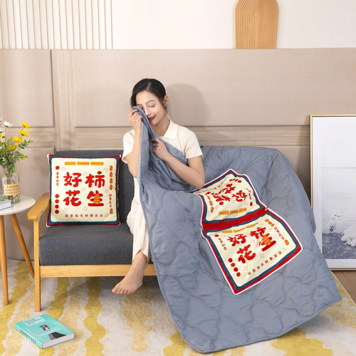Custom Logo Throw Pillow for Office Sofa Car Cushion Throw Blanket Cover Two-in-One