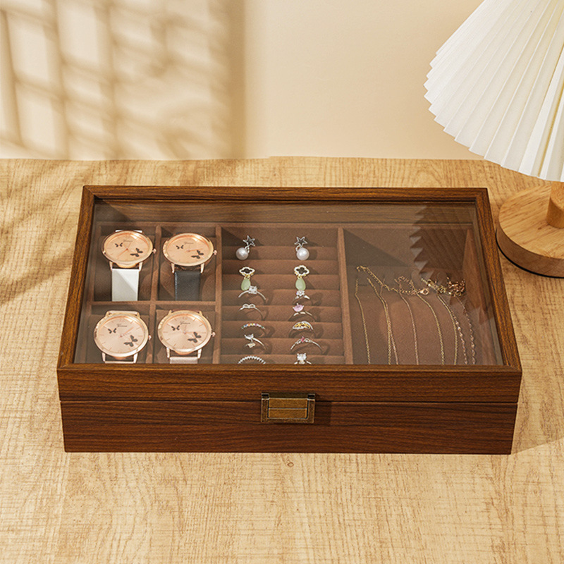 Watch Storage Box Black Walnut Wood Grain Jewelry Box Retro Necklace Bracelet Earrings Jewelry Wooden Storage Box