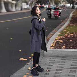 秋季新款韩版大码单排扣连帽针织毛衣外套显瘦中长款开衫
