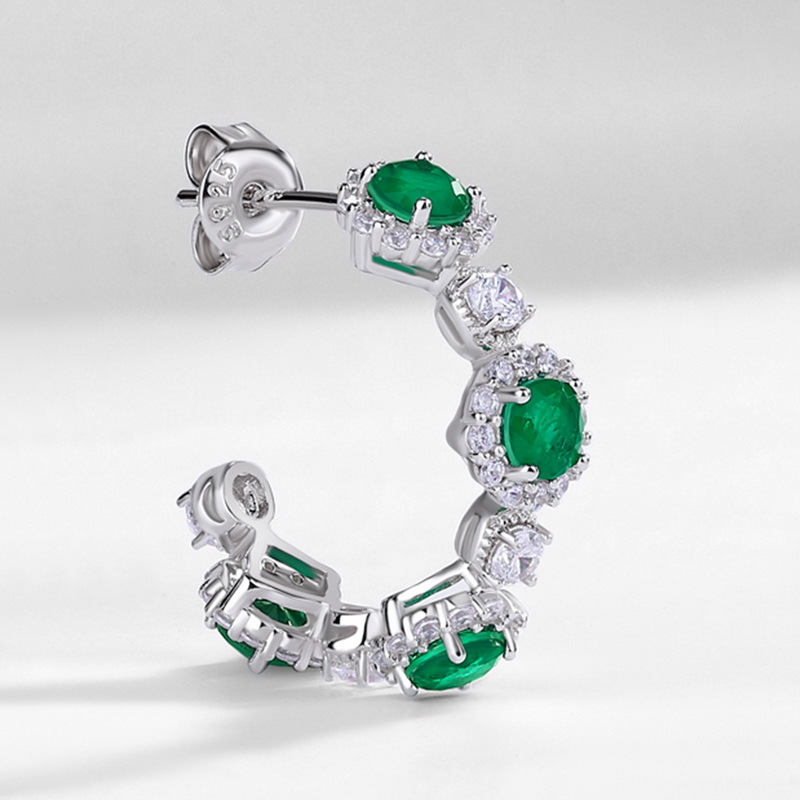 Amazon transfronterizo nuevos pendientes de esmeralda sintética de diamantes estrellados S925 con incrustaciones de plata, pendientes de lujo ligero, personalidad