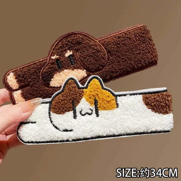 Cartoon cat and dachshund dog magic tape headband, sweet girly style, long strip hair tidying tool, face-washing bangs sticker