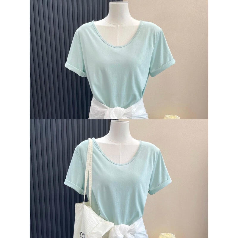 Lightweight, breathable U-neck snowflake cotton short-sleeve women's casual T-shirt, loose fit, plus size, summer top Lightweight, breathable U-neck snowflake cotton short-sleeve women's casual T-shirt, loose fit, plus size, summer top