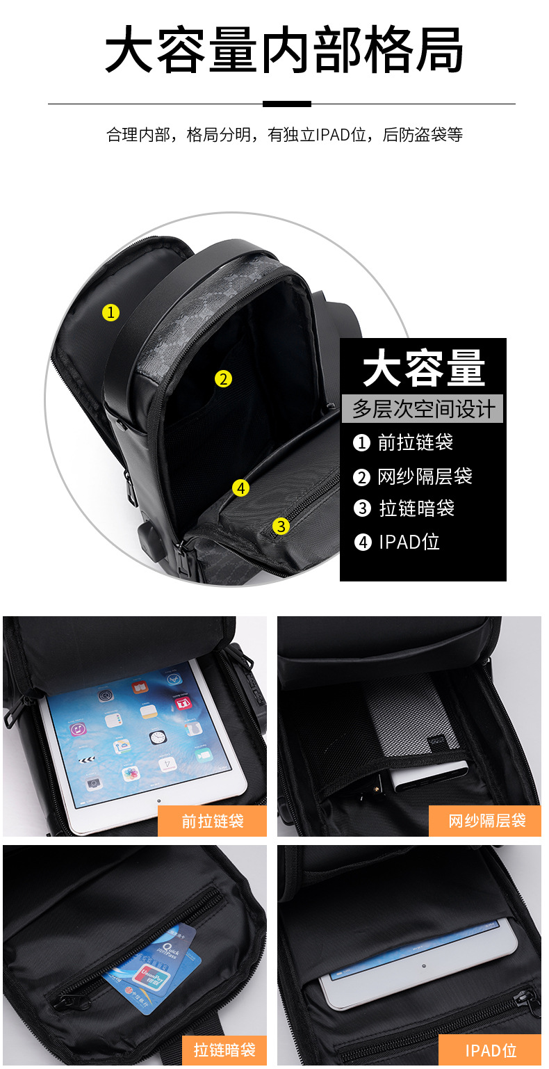 Men's chest bag, crossbody bag, anti-theft password lock, single-shoulder backpack, best-selling water-resistant storage bag, outdoor chest bag undefined