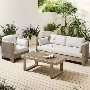 Nordic Outdoor Rattan Solid Wood Sofa Garden Courtyard Designer Teak Furniture Hotel Outdoor B&B Rattan Sofa