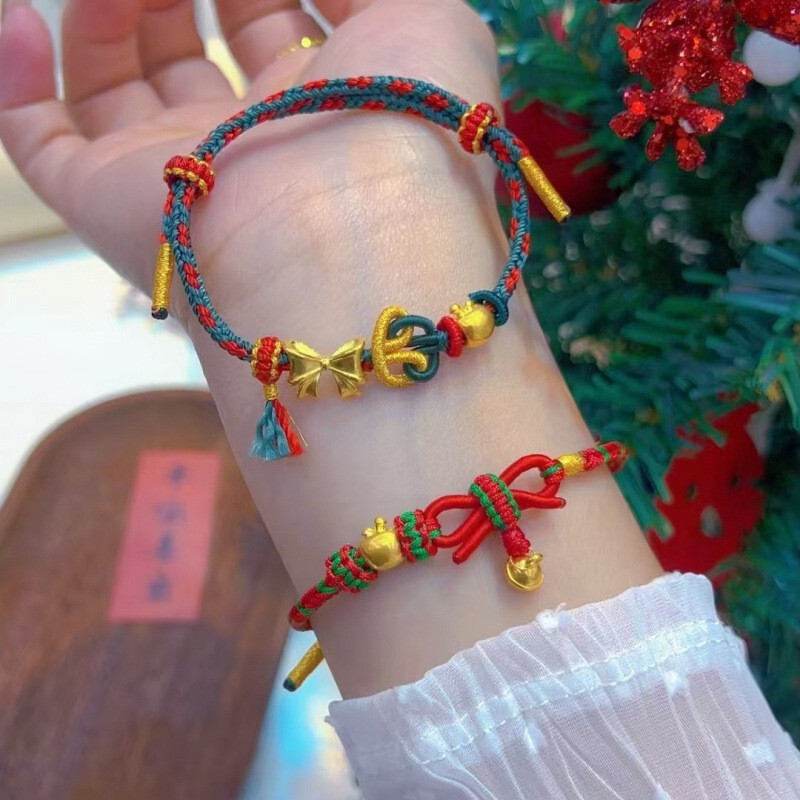 Pure Gold 999 Christmas Peace Fruit Antler Braided Bracelet Fugitive Princess Bow Bell Bracelet Gold Store Traffic