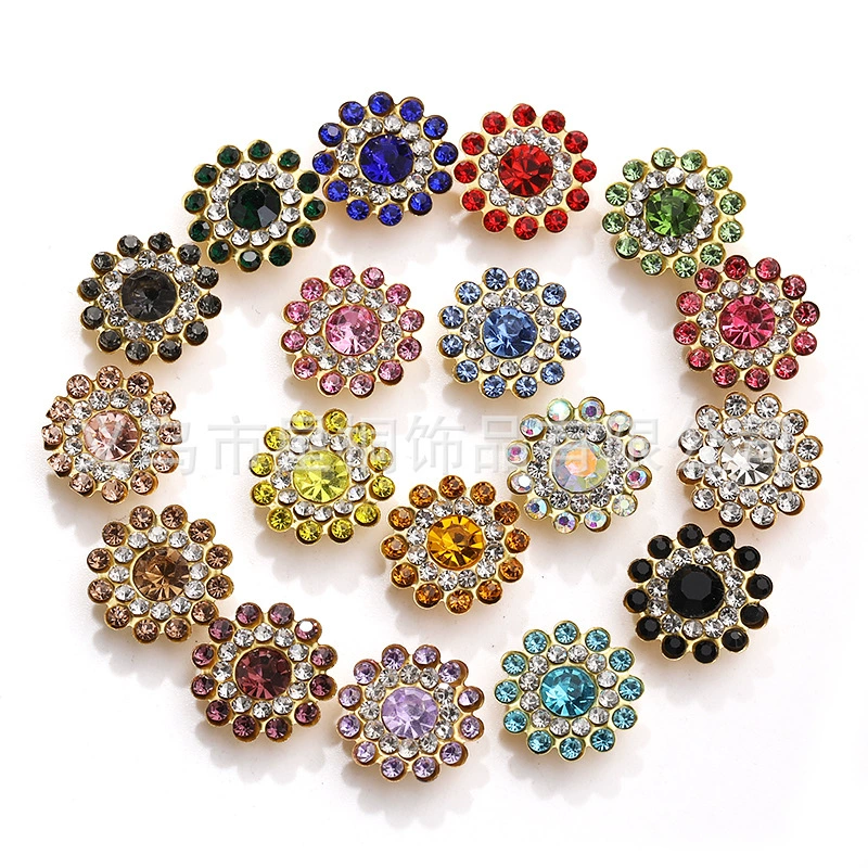 Круглые стразы 14 мм в форме подсолнуха, пришитые вручную, трехслойные, с креплением-крабиком, для рукоделия, украшения одежды и волос, хрустальные аксессуары