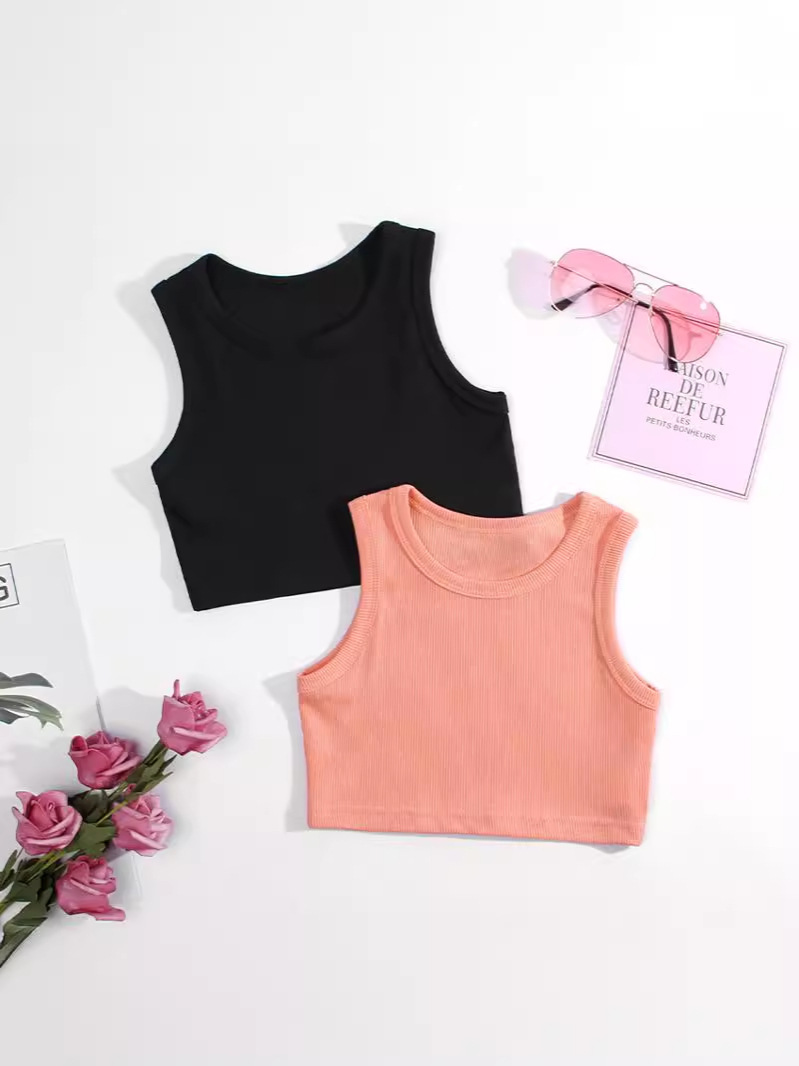 2026 chaleco de costilla de niñas ropa de niñas nuevas camisas de moda europea y americana sin mangas de algodón