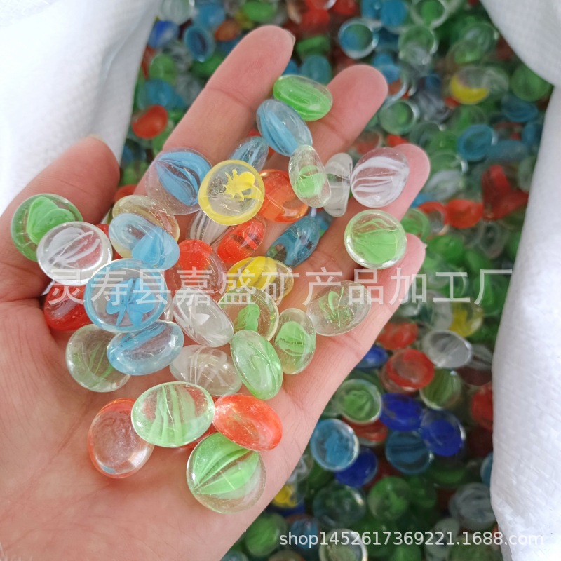 厂家批发混色玻璃扁珠考古挖宝扁珠鱼缸造景火炉装饰量大优惠