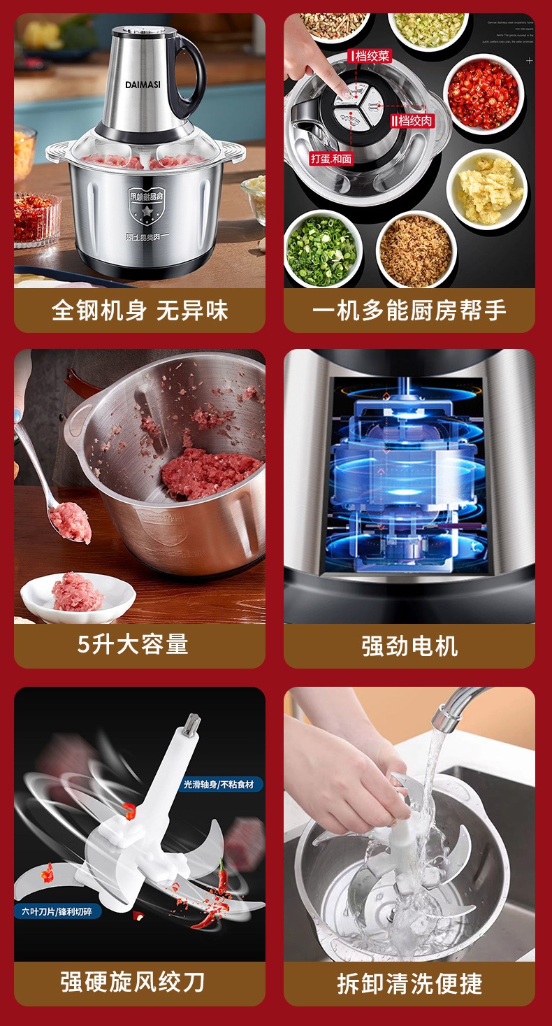 Electric Meat Grinder Multifunctional Food Processor Blender Baby Food Mixer Garlic Chili Mincer Small Commercial Household Appliance