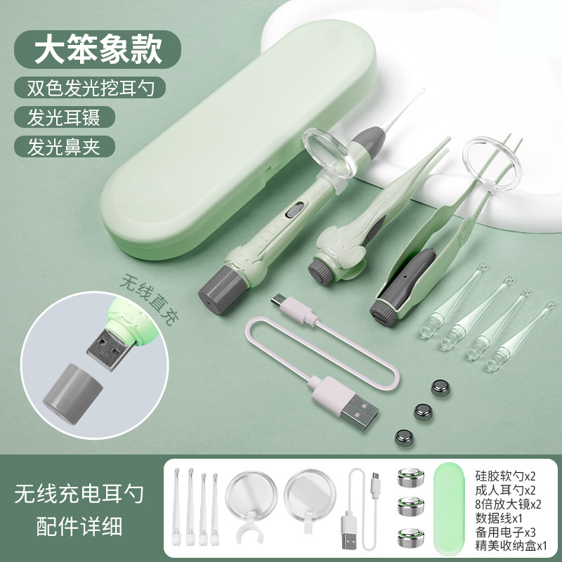 子供と赤ちゃん用の耳かき、特別な発光耳かき、耳垢ピンセット、耳掃除ツール、耳かきツールの完全なセット|undefined