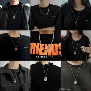 European and American fashion brand men's and women's stainless steel necklace ins Internet-famous hip-hop titanium steel pendant long all-match personality