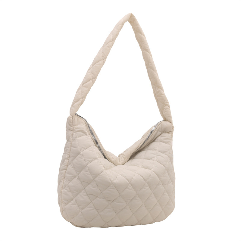 Bolsa coreana bordada a rejilla 2024, nueva bolsa de hombro casual de gran capacidad, bolsa de hombro de algodón simple, literatura y arte.