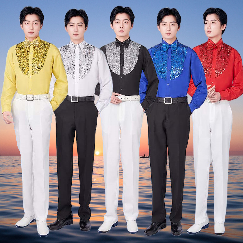 Men's Performance Shirt Bright Color Shirt Costume Party Men's Dance Performance Slim Choir Long-Sleeved Shirt Men's Performance Shirt Bright Color Shirt Costume Party Men's Dance Performance Slim Choir Long-Sleeved Shirt