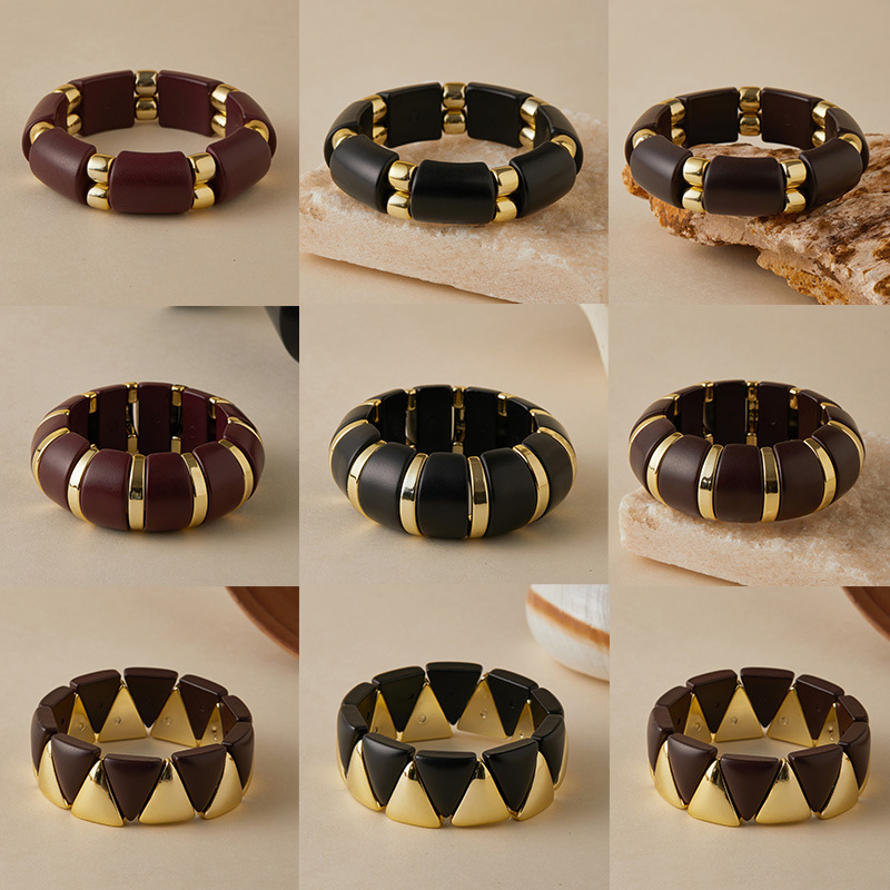Cross-Border European and American Style Smudged Acrylic Geometric Splicing Triangle Bracelet Fashionable and Simple Separated Beads Beaded Bracelet