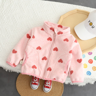 2024 Children's Coat Girls Spring Autumn and Winter fleece-lined Coral Fleece Baby Autumn and Winter Fleece Jacket
