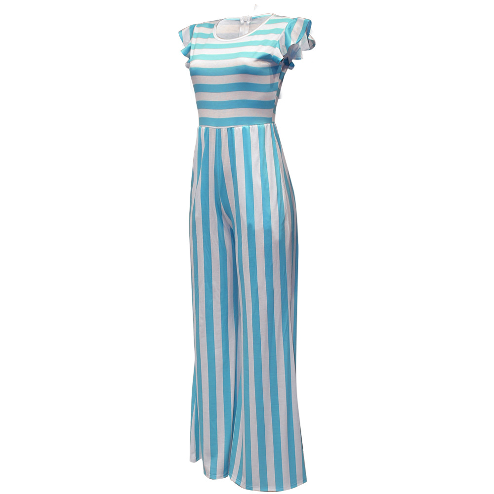 Summer Striped Round Neck Sleeveless Casual Jumpsuit Women