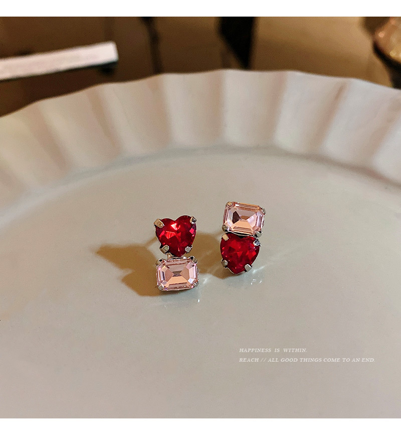 Fashion Square Heart Shape Copper Plating Rhinestones Ear Studs 1 Pair