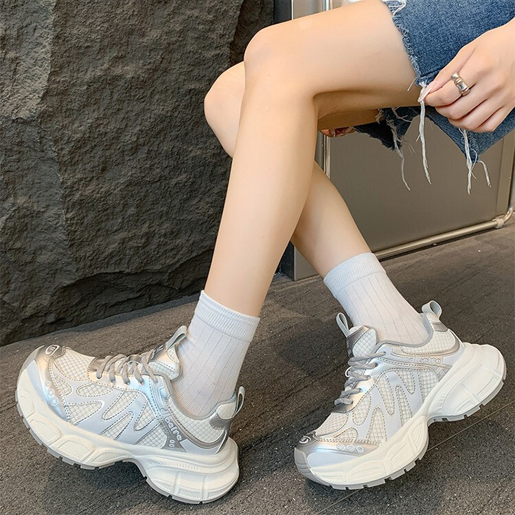Thick-Soled Dad Shoes for Women, 2025 Spring and Autumn New Versatile Mesh Height-Increasing Breathable Running Trendy Sports Casual Shoes