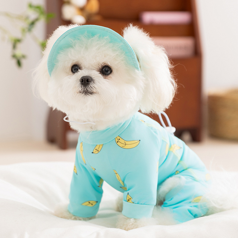 Primavera y verano perro fruta impresión completa protección solar de cuatro patas ropa fresca ropa de protección solar para exteriores de peluche ropa de perro para gatos