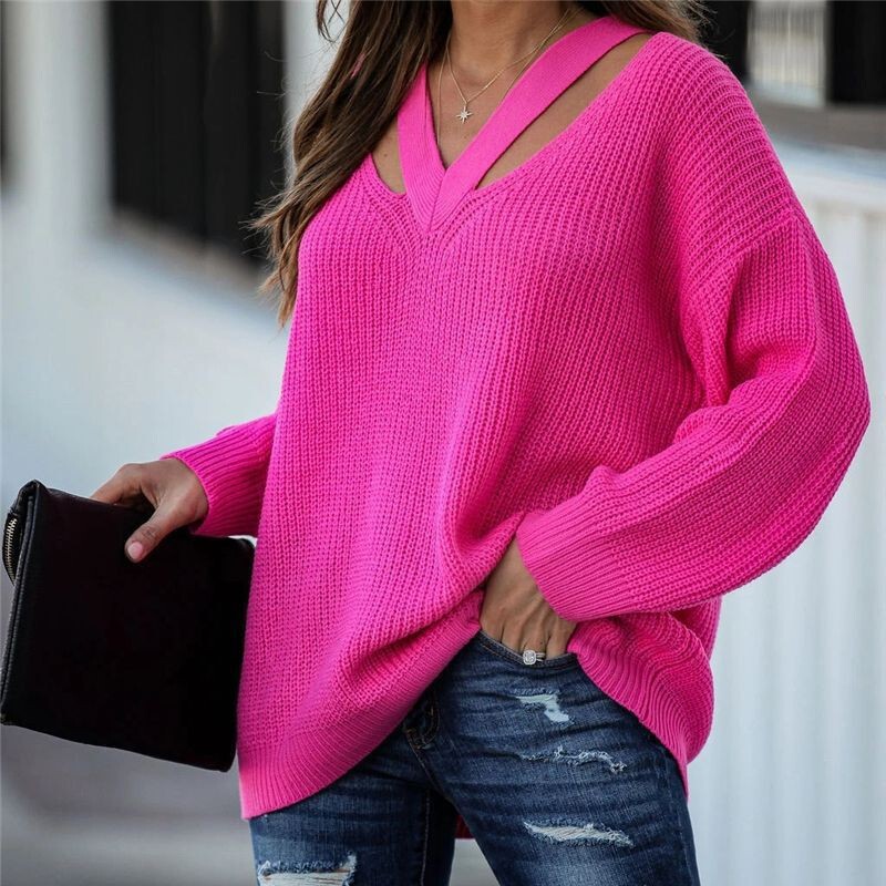 Cross-Border Autumn and Winter Knitwears 2025 Amazon Pullover Loose Large Size Elegant Work Clothing V Neck Export Knitwears for Women Cross-Border Autumn and Winter Knitwears 2025 Amazon Pullover Loose Large Size Elegant Work Clothing V Neck Export Knitwears for Women