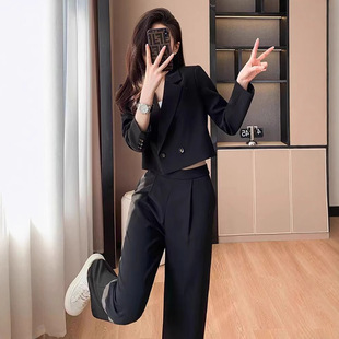 Goddess Fan Small Suit suit Women's Spring and Autumn Internet Celebrity Two-piece Business Wear Short Casual Fashion Wide-leg Pants Suit