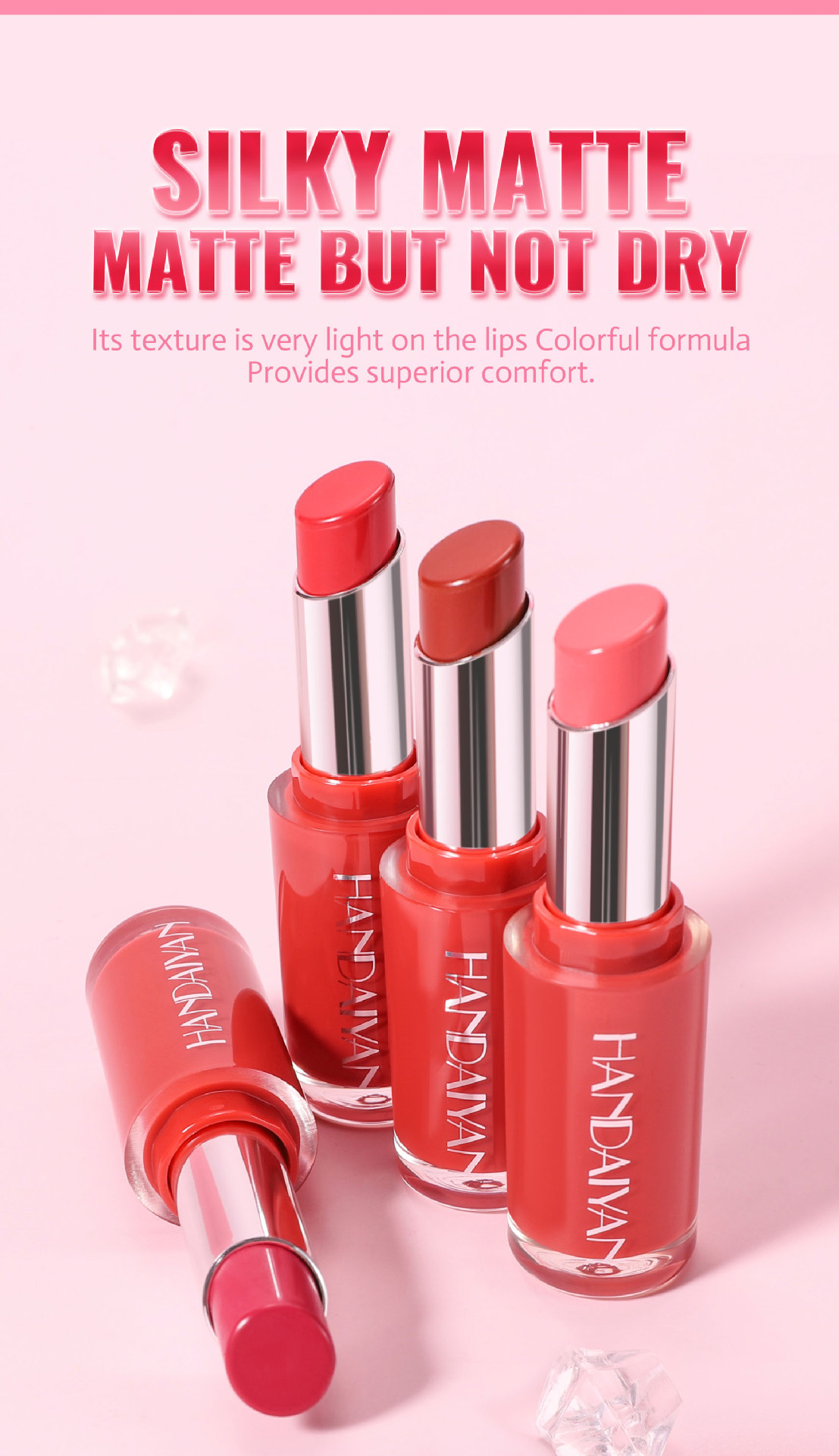 Cross-border waterproof and moisturizing Lipstick HANDAIYAN velvet lipstick enhances complexion. 8-color natural moisturizing lipstick in stock Specification drawing