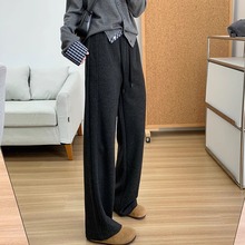 显瘦C位!羊毛呢弯刀裤女2025秋冬新款双走线窄版直筒阔腿长裤子