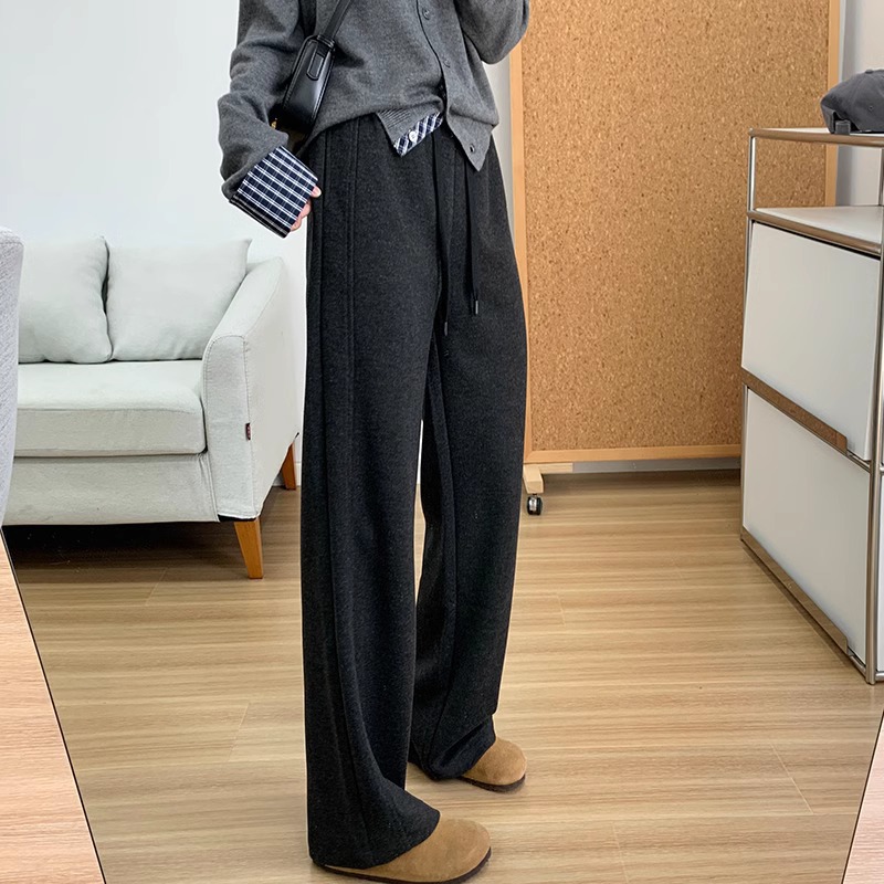 显瘦C位!羊毛呢弯刀裤女2025秋冬新款双走线窄版直筒阔腿长裤子