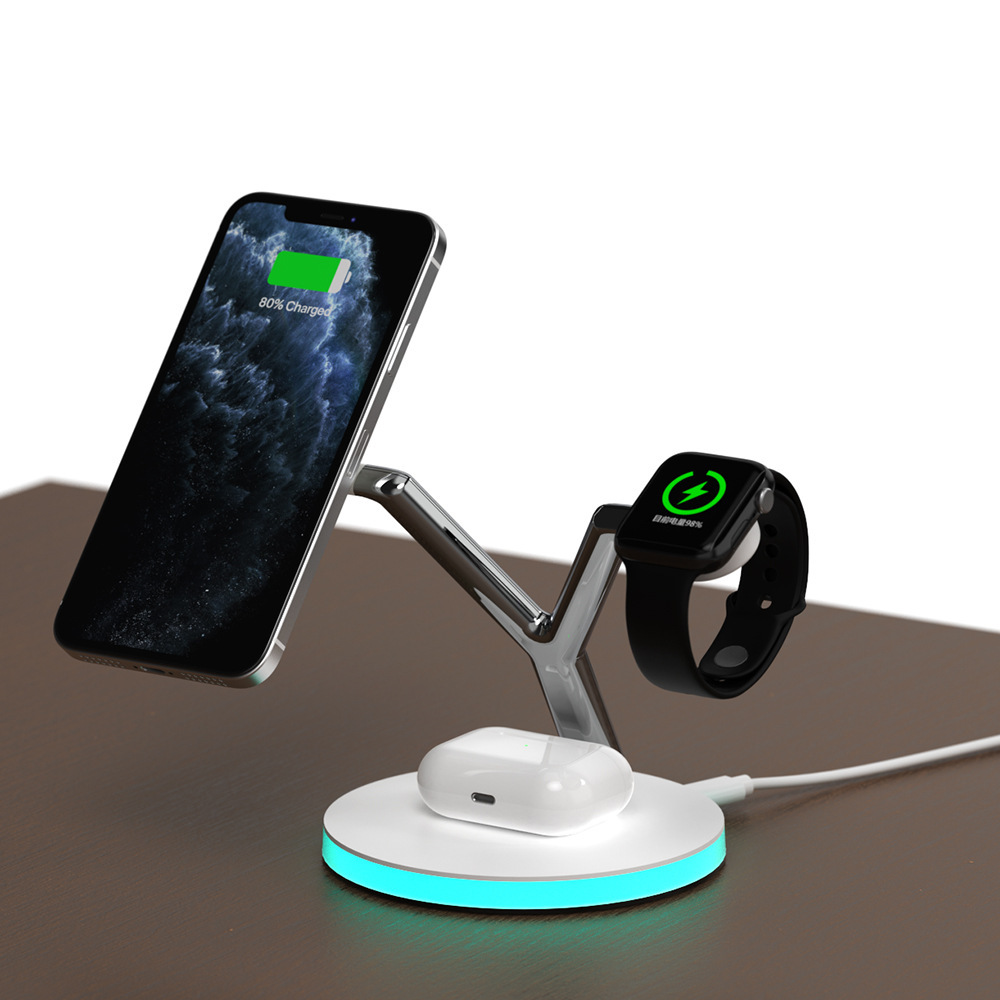 新款Magsafe磁吸三合壹無線充 15W快充Y字型桌面手機架無線充電器