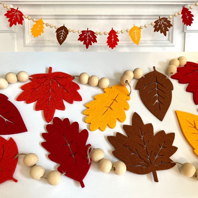 Cross-Border Supply, Felt Thanksgiving Leaves, Wooden Beads, Flags, Autum Leaf Flags, Photo Props, Living Room Decoration