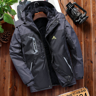 New fleece-lined Thickened Charge Clothes Men's Waterproof plus size Outdoor Cold-proof Clothes Cotton-padded Clothes Group Work Clothes Printed LOGO