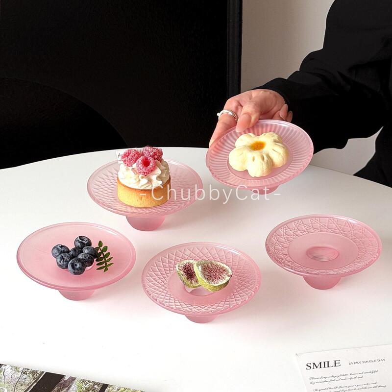 High-Appearance Pink Dessert Plate for Home Use, Exquisite Small Fruit Plate, Creative Round Glass Snack Plate, Small Plate for Dried Fruits High-Appearance Pink Dessert Plate for Home Use, Exquisite Small Fruit Plate, Creative Round Glass Snack Plate, Small Plate for Dried Fruits