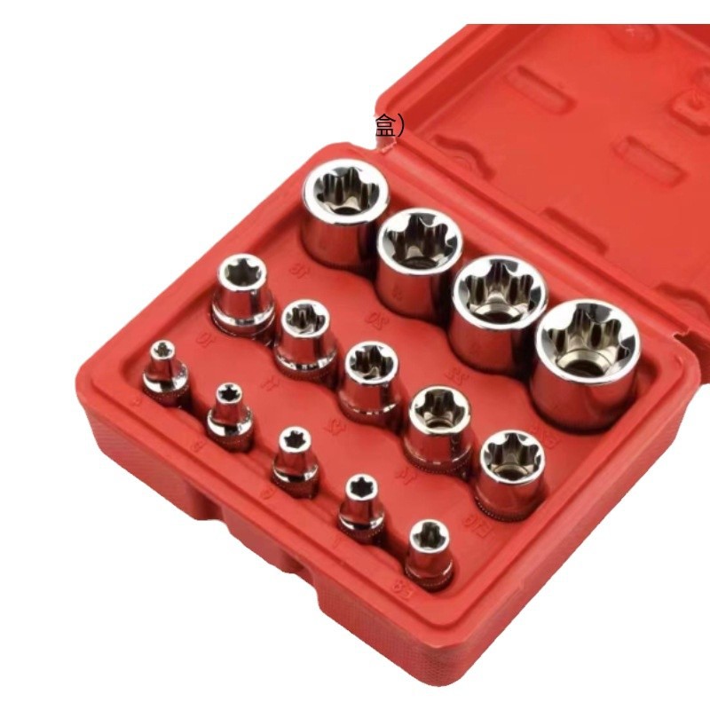 14 piezas de combinación de manguito de flor hexagonal, conjunto de manguito tipo E, herramienta de reparación de automóviles tipo ciruela tipo e de 6 esquinas