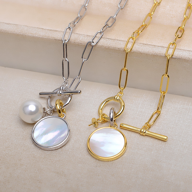 S925 silver thick cross chain set chain silver chain necklace for men and women Shell Baroque jewelry pendant with chain 4357