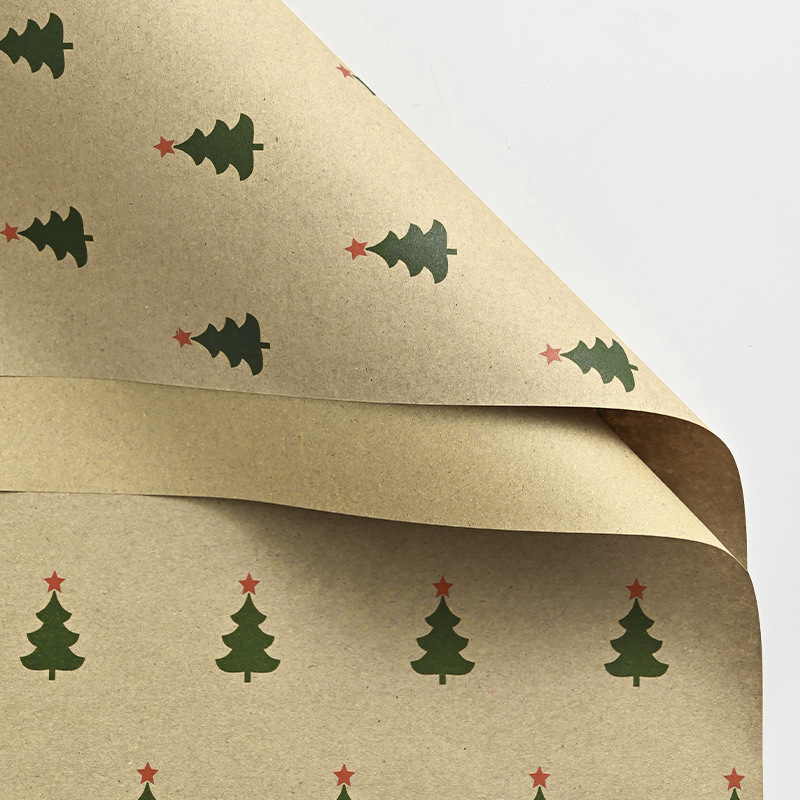Material de ramo navideño de doble cara impresión en color bolsa kraft papel de flores caja de regalo papel de regalo de navidad