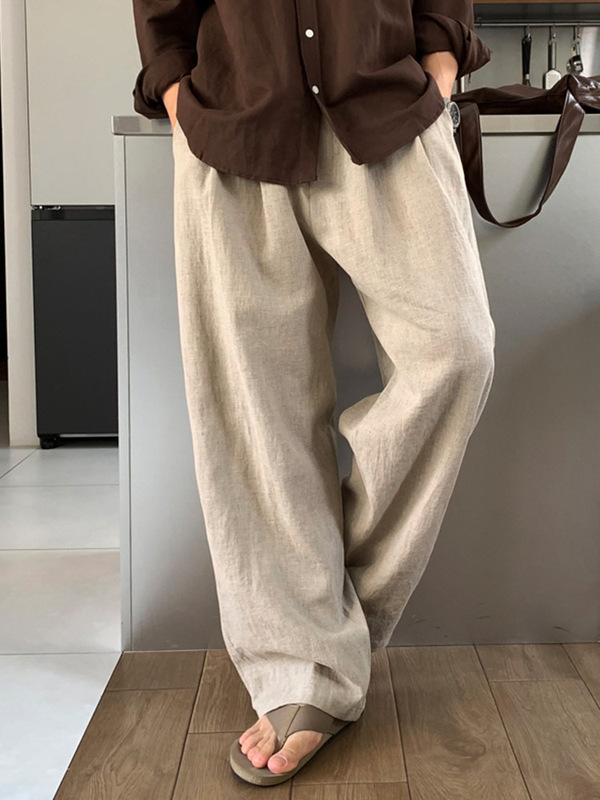 Lightweight Linen Casual Pants for Men, 2026 Summer New Korean Style, Simple and Relaxed Style, Floor-Length Double-Pleated Wide-Leg Pants Lightweight Linen Casual Pants for Men, 2026 Summer New Korean Style, Simple and Relaxed Style, Floor-Length Double-Pleated Wide-Leg Pants